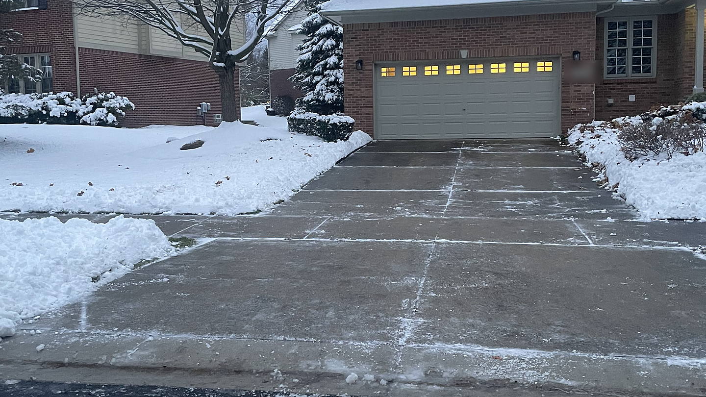 Driveway cleared after a snowfall